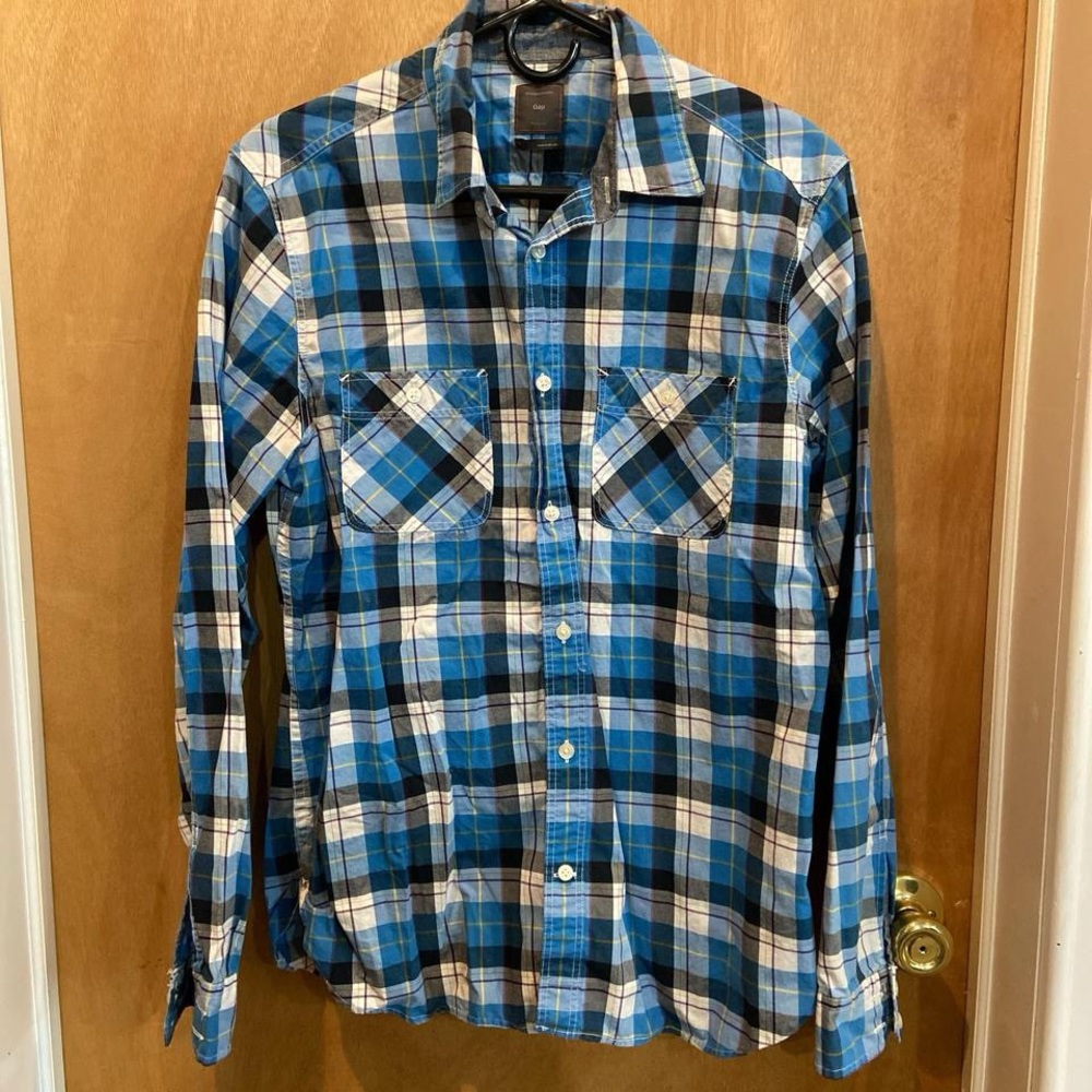 GAP Blue and White Plaid Casual Shirt